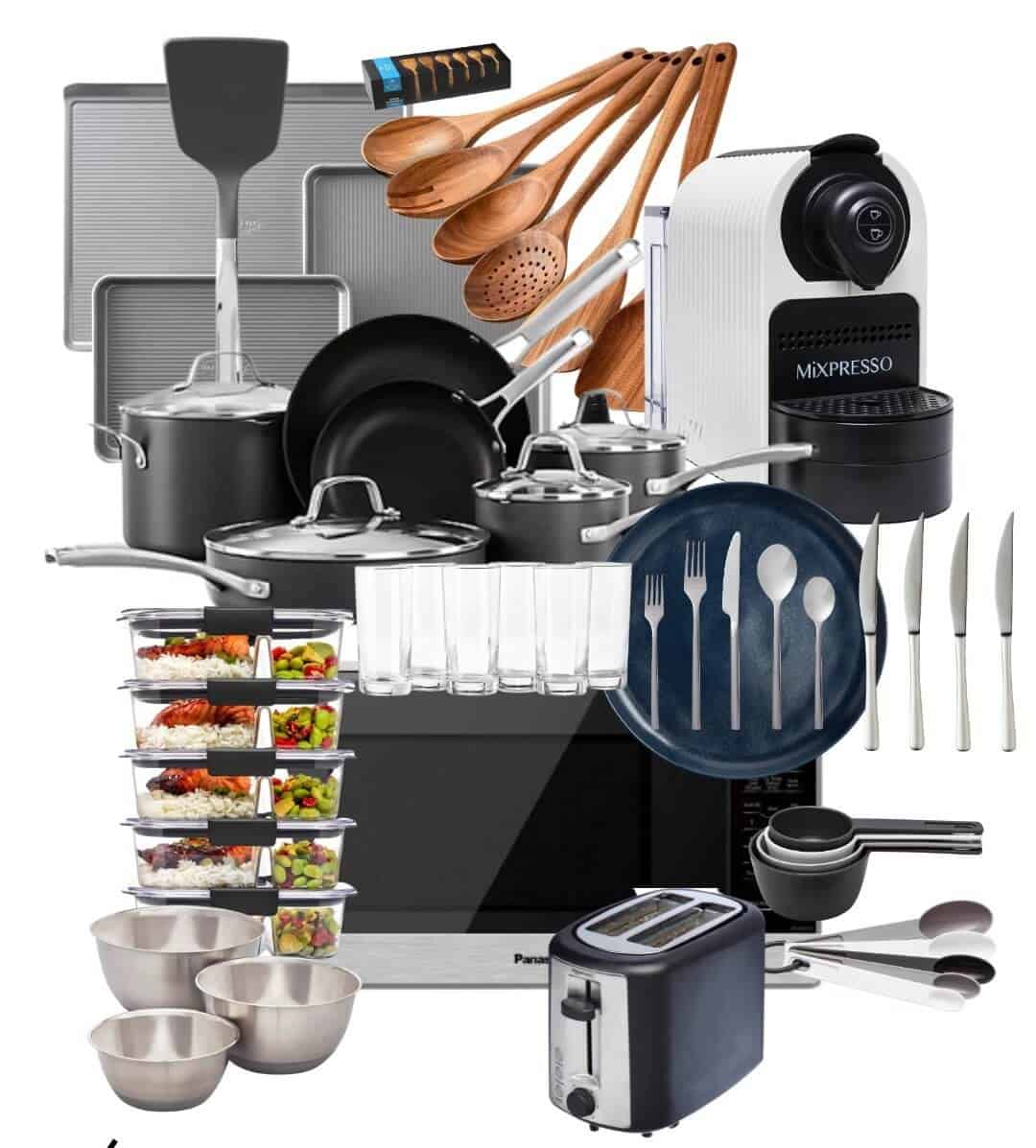 Collage of kitchen appliances and accessories.