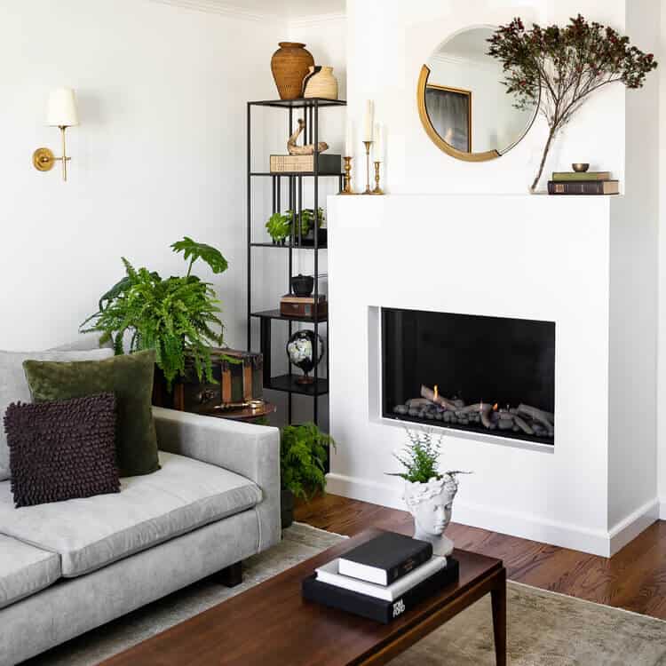 Couch / Bookcase / Mirror / Stone Planter / Sconces