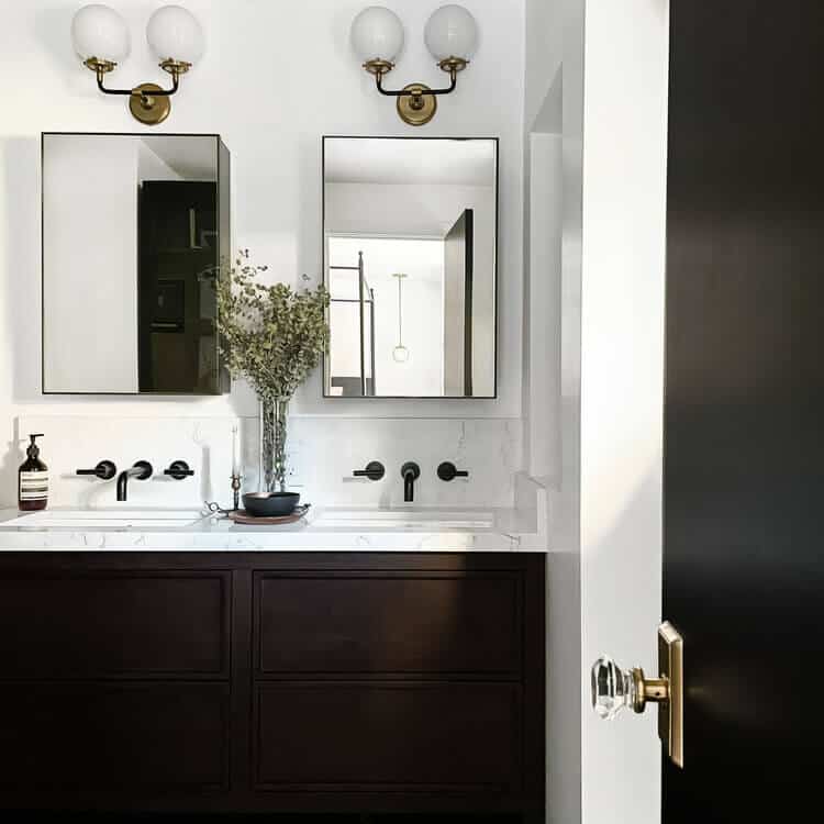 how to decorate bathroom counter cabinets and mirrors