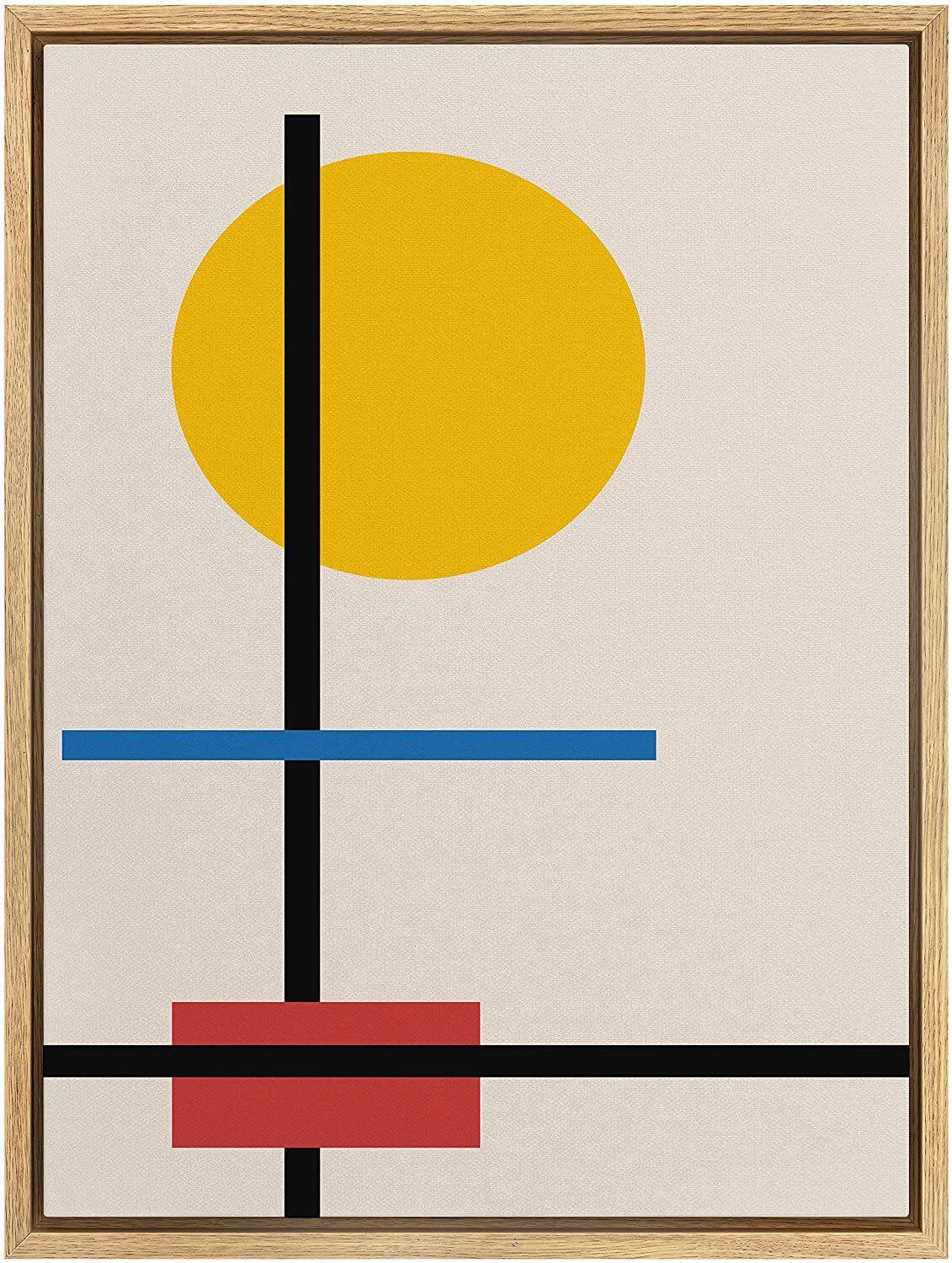 Framed, colorful, geometric art.