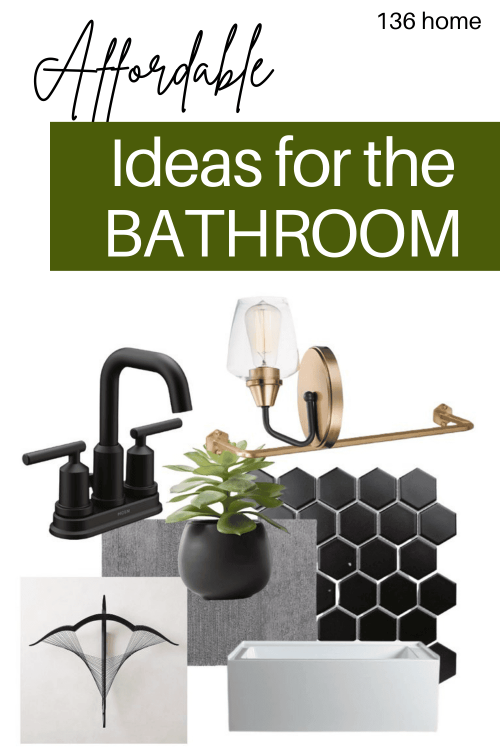 Collage of bathroom accessories with text \"Ideas for the Bathroom.\"