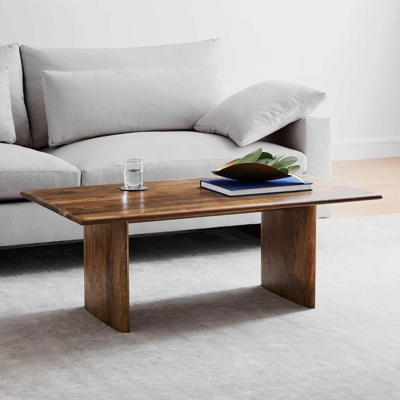 Rectangular wooden coffee table.