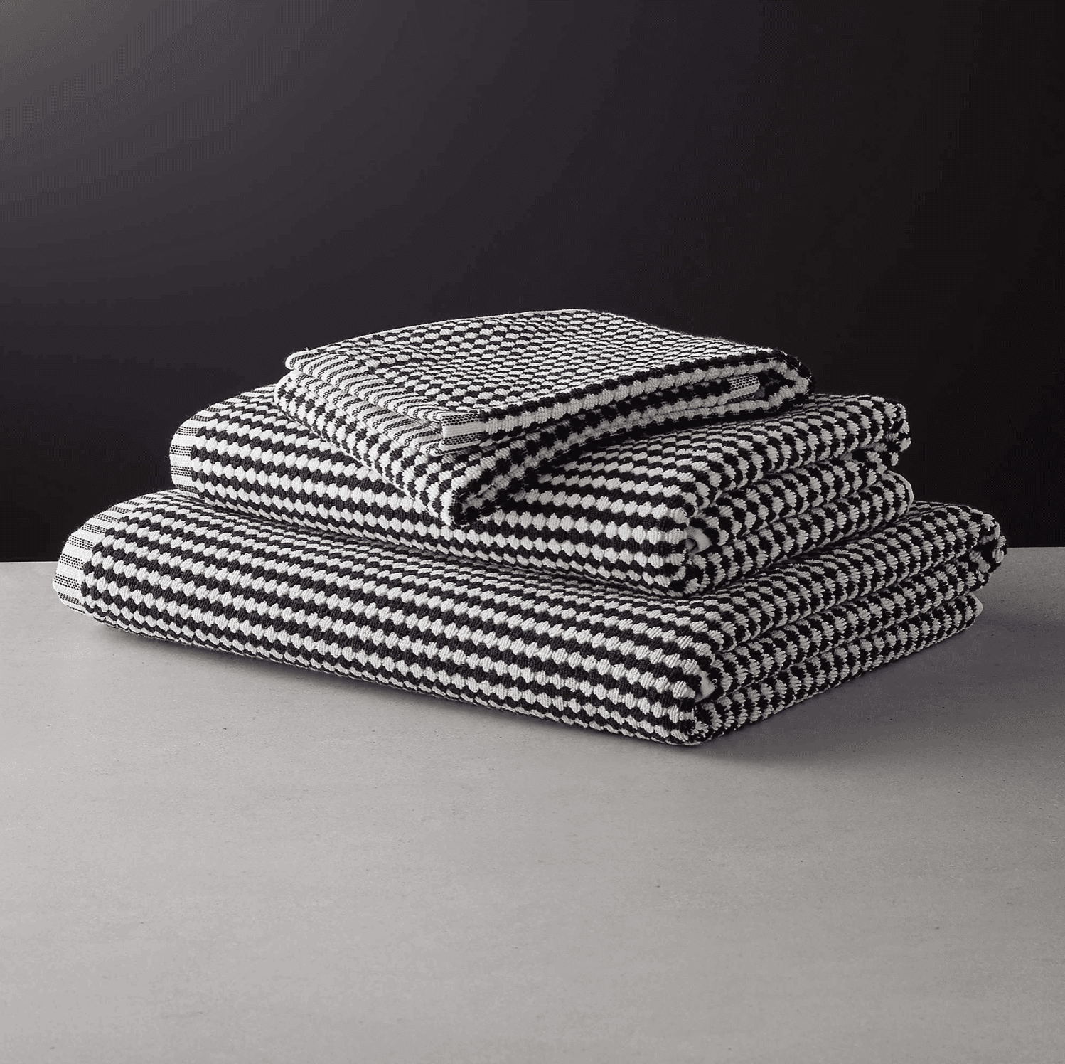 Black and white patterned towels.