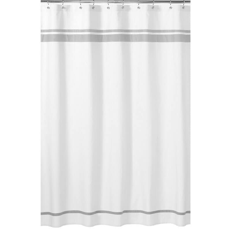 White shower curtain with stripes.