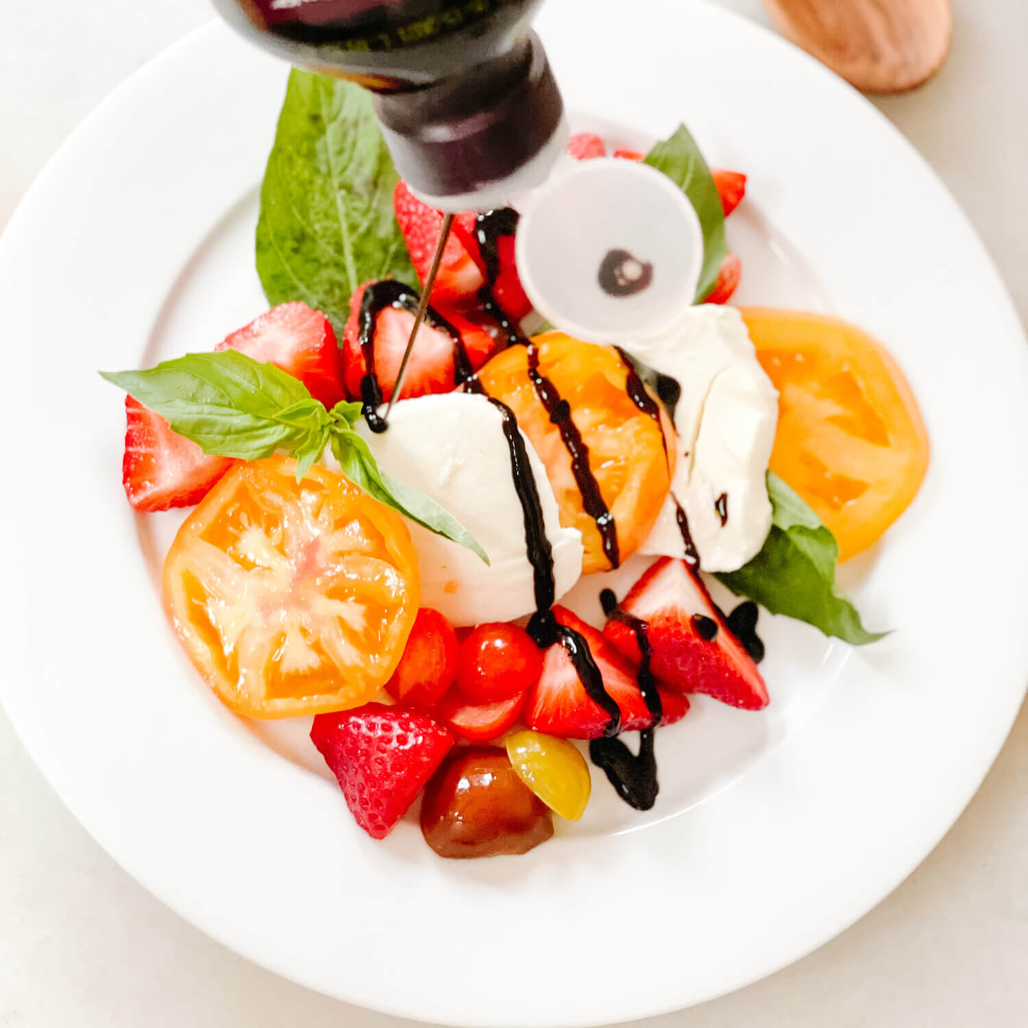 strawberry caprese salad with balsamic reduction