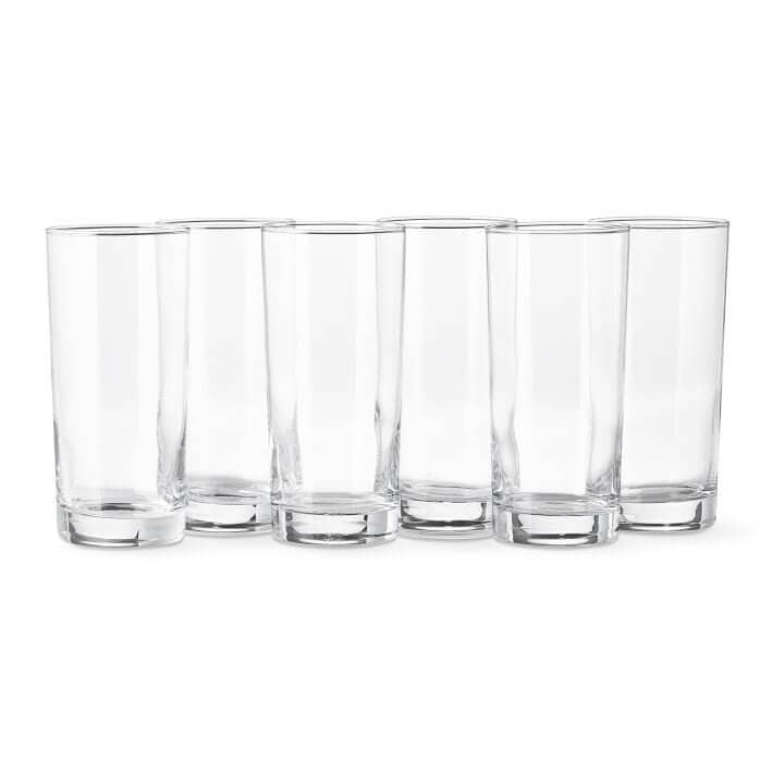 Six tall glasses.