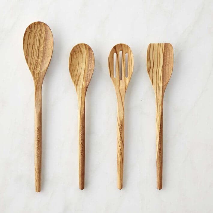 Four olivewood spoons.