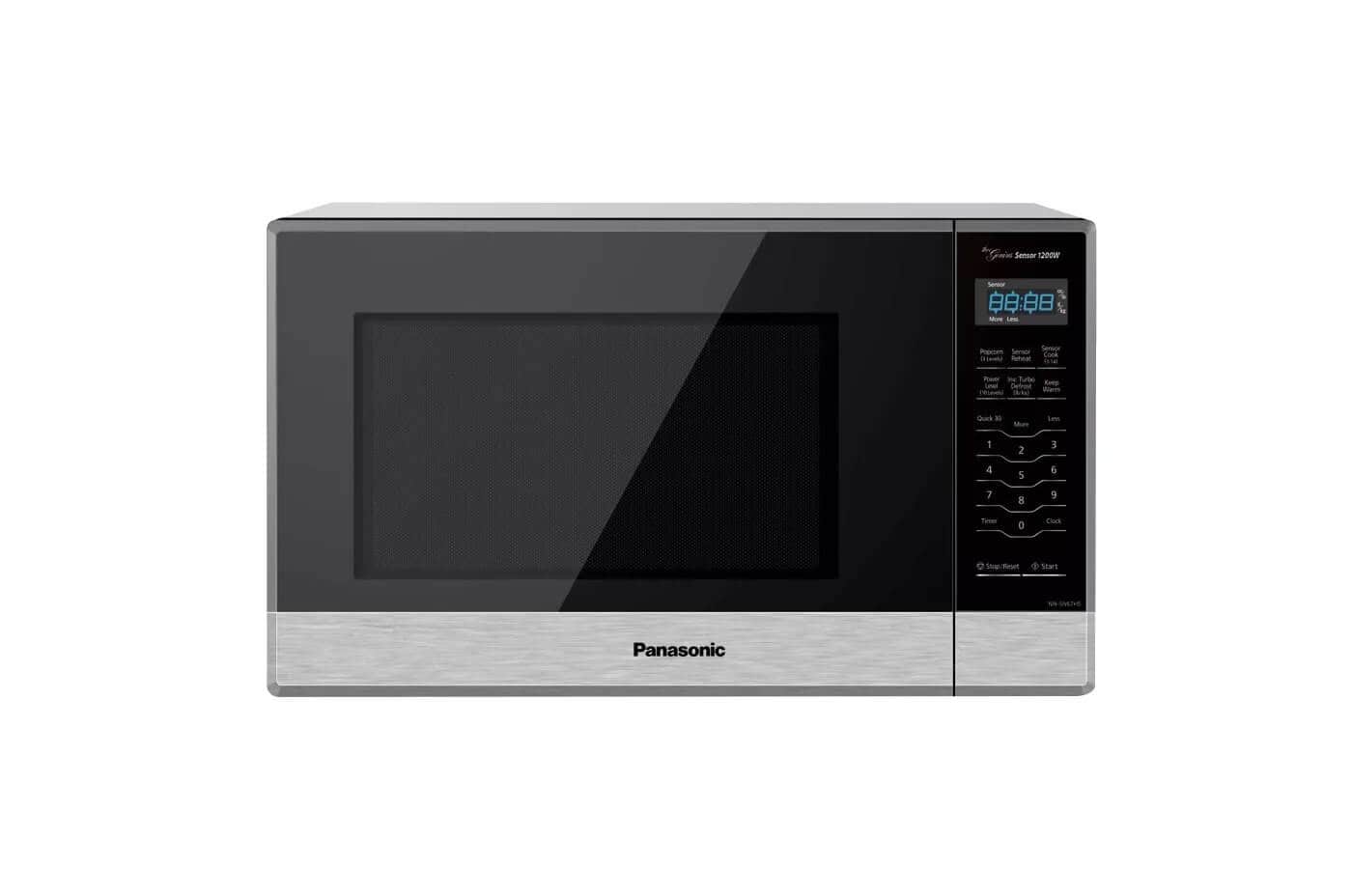 Black and silver Panasonic microwave.