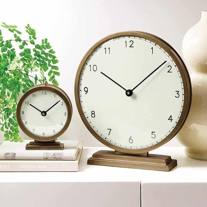 Two round table clocks.