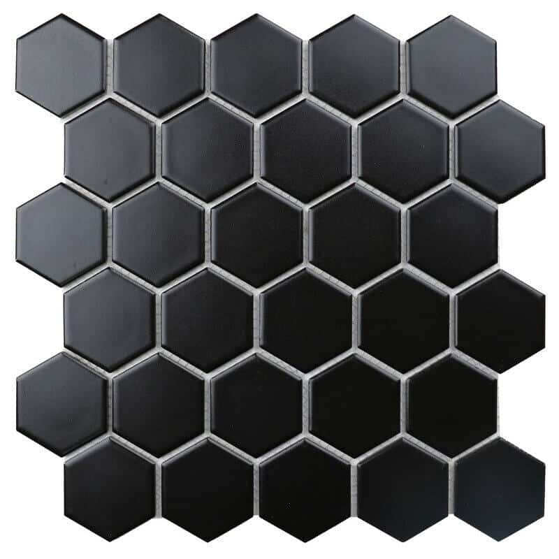 Black hexagon tiles.