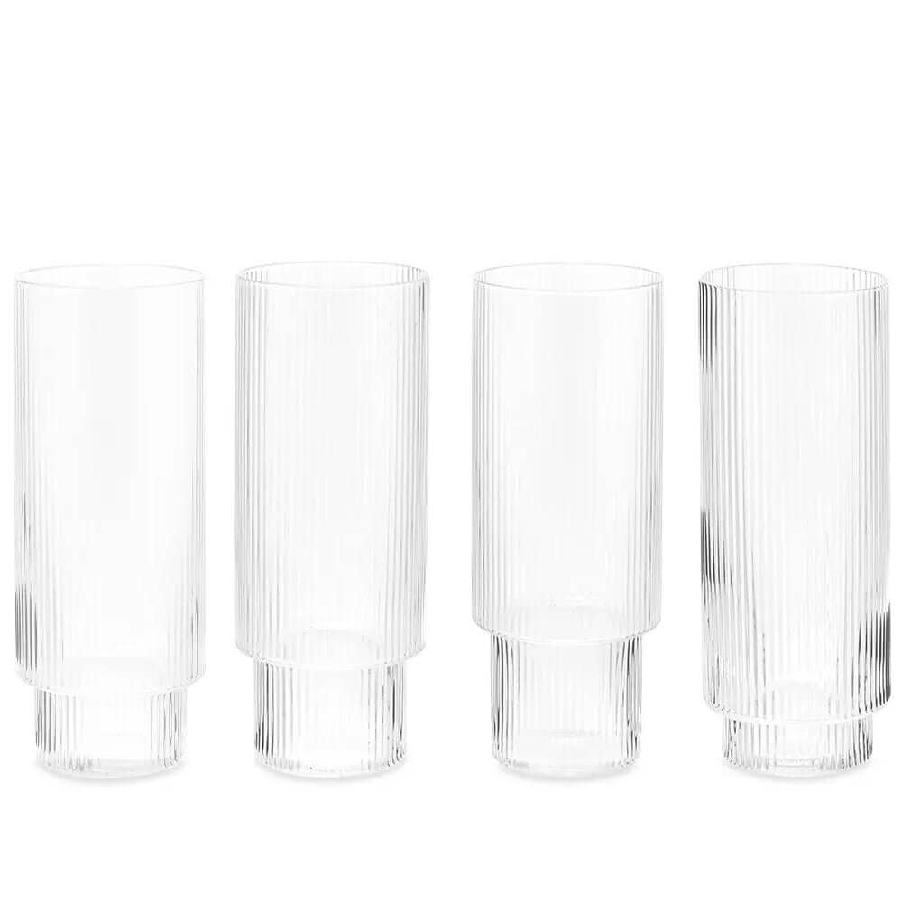Four tall rippled glasses.