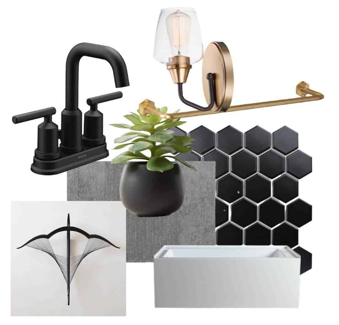 Collage of bathroom accessories.