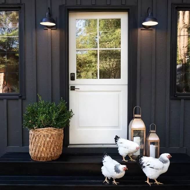 exterior dutch door with white and black paint