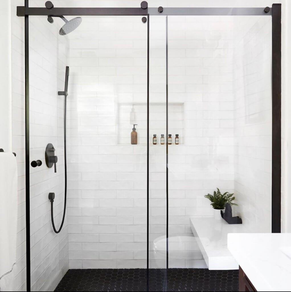best tile black hex and white subway shower 