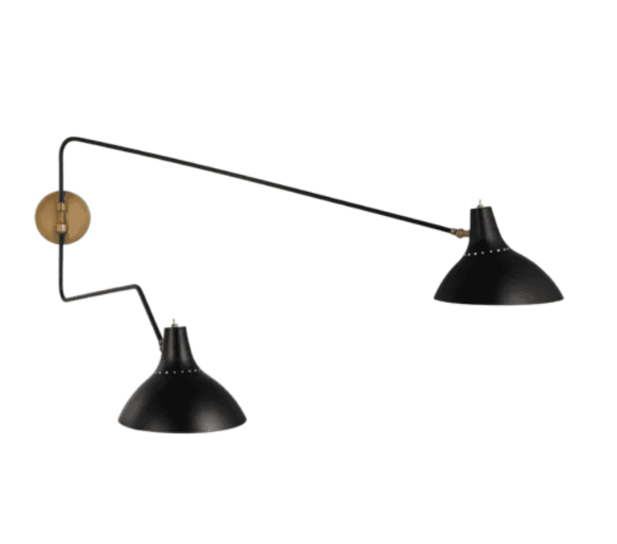 Black swing light with two lamps.