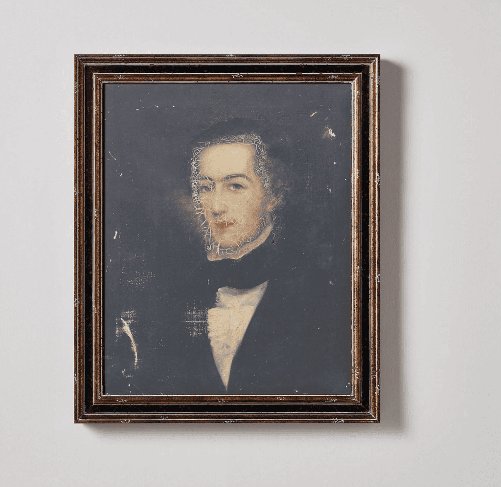 Framed oil painting of a man.