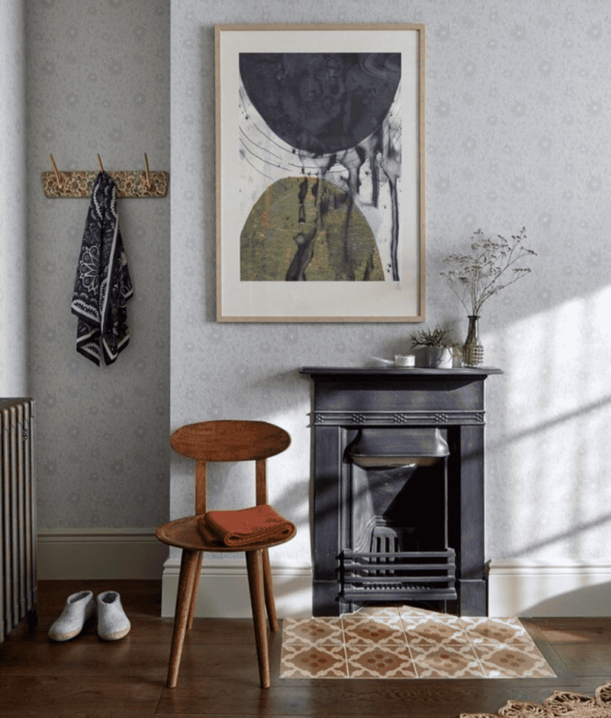 how to decorate a living room with a fireplace with wallpaper