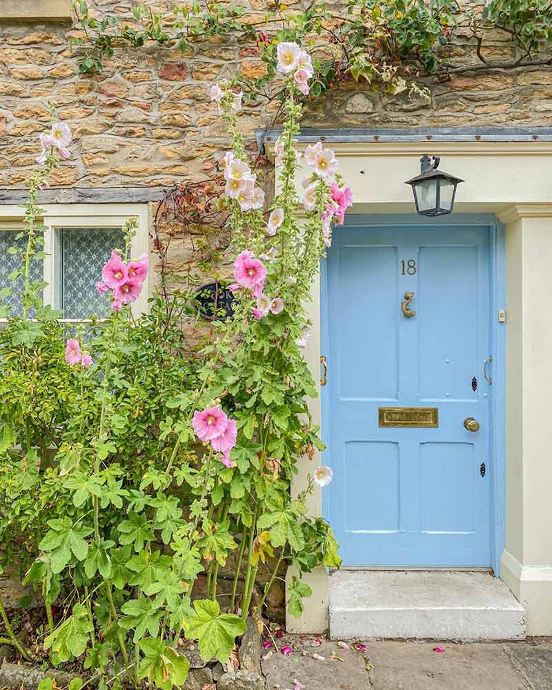 DIY Front Door Replacement Flowers and blue door