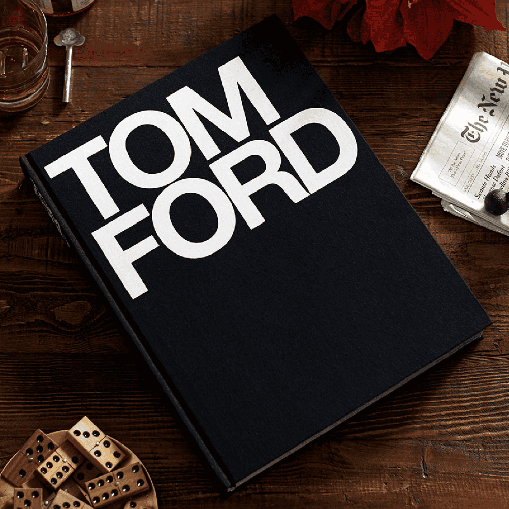 Black book labelled \"Tom Ford.\"