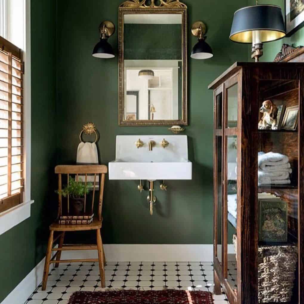 Green Wall Painted For Small Bathroom With Farmhouse Infused Edited