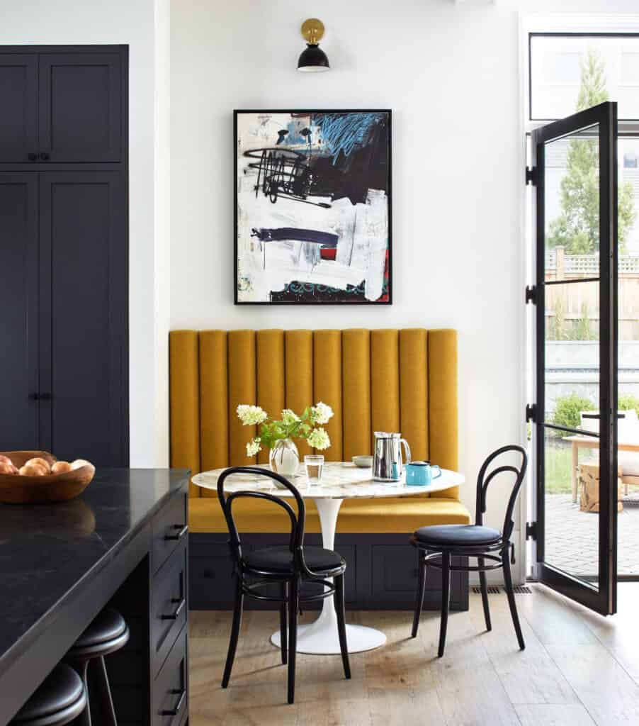 how to decorate kitchen walls banquette abstract art