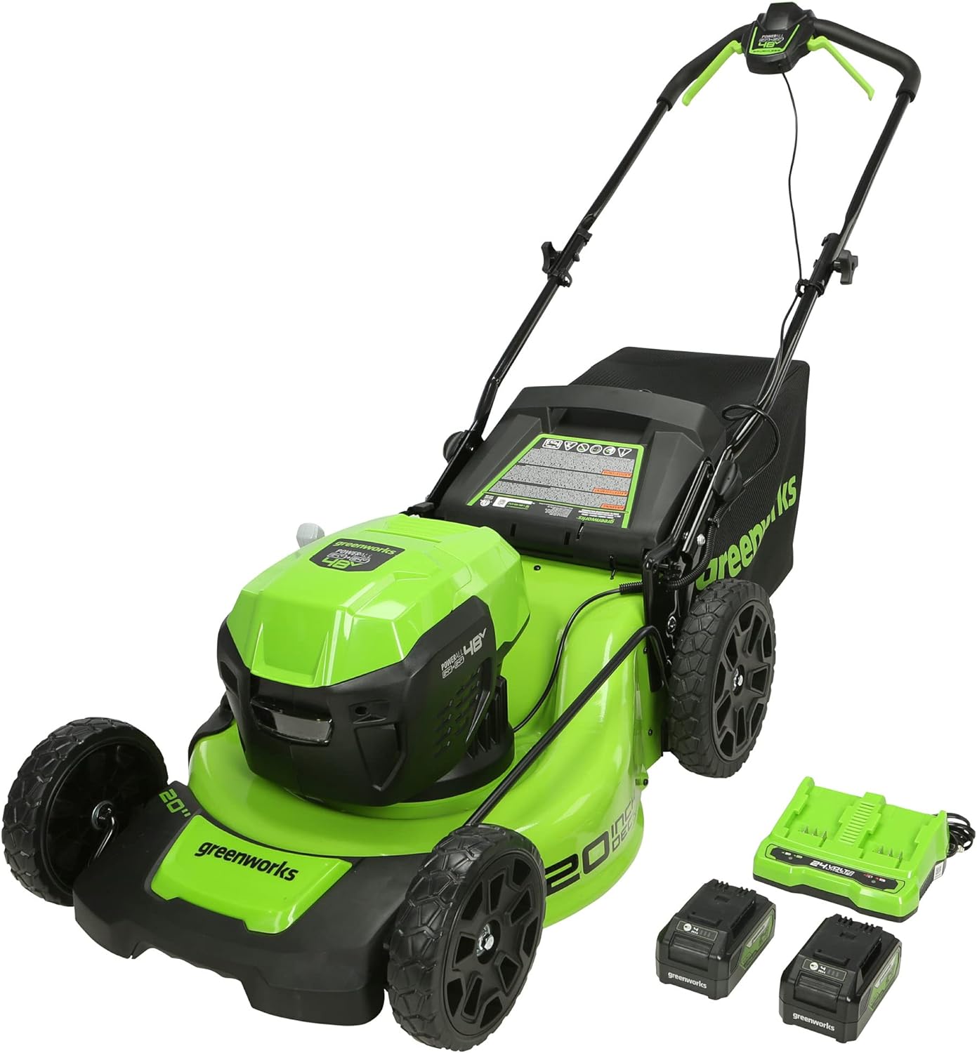 Greenworks 48V (2 x 24V) 20" Brushless Cordless (Push) Lawn Mower (LED Headlight), (2) 4.0Ah Batteries and Dual Port Rapid Charger Included (125+ Compatible Tools)