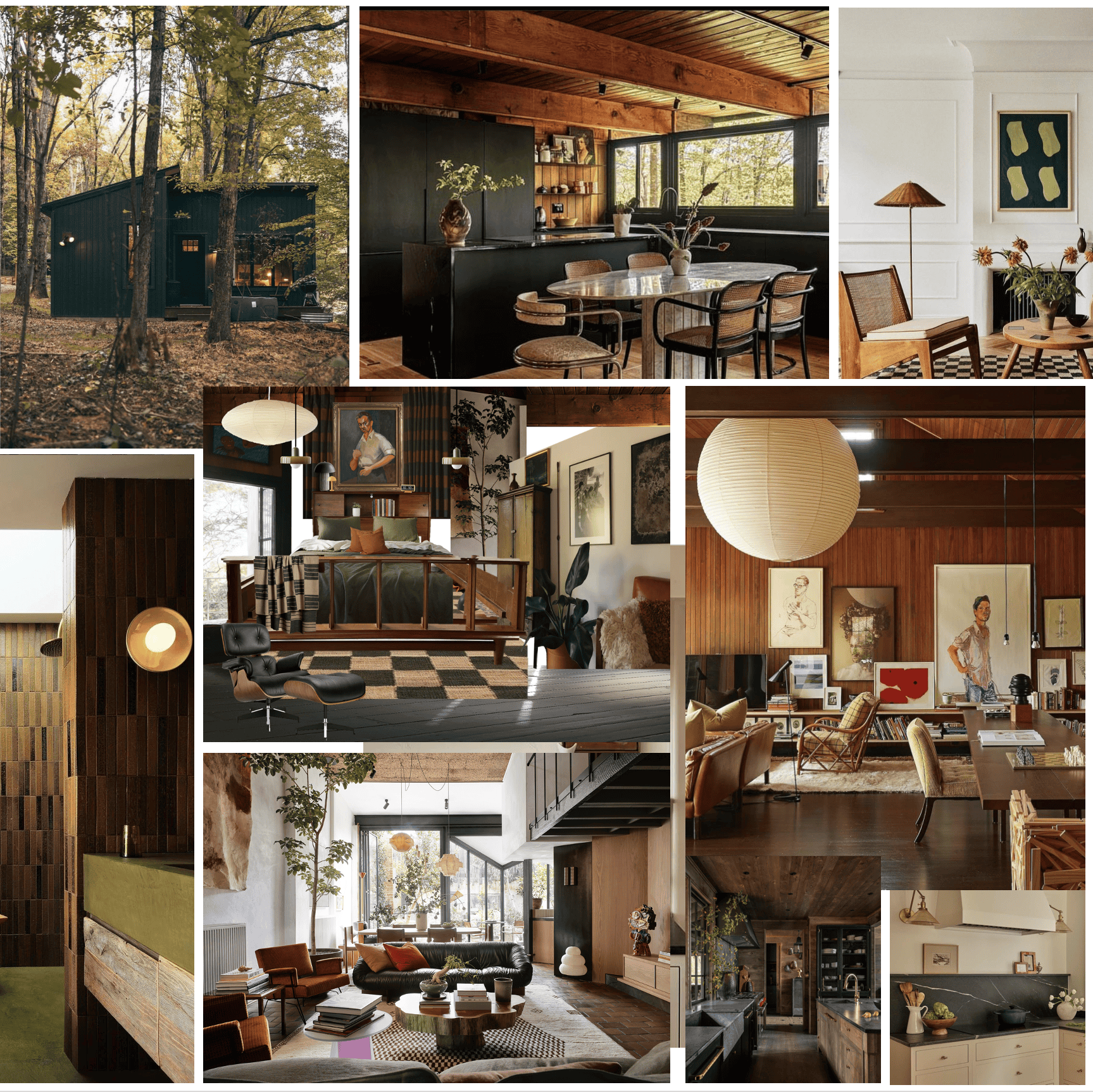 Collage of different rooms and buildings.