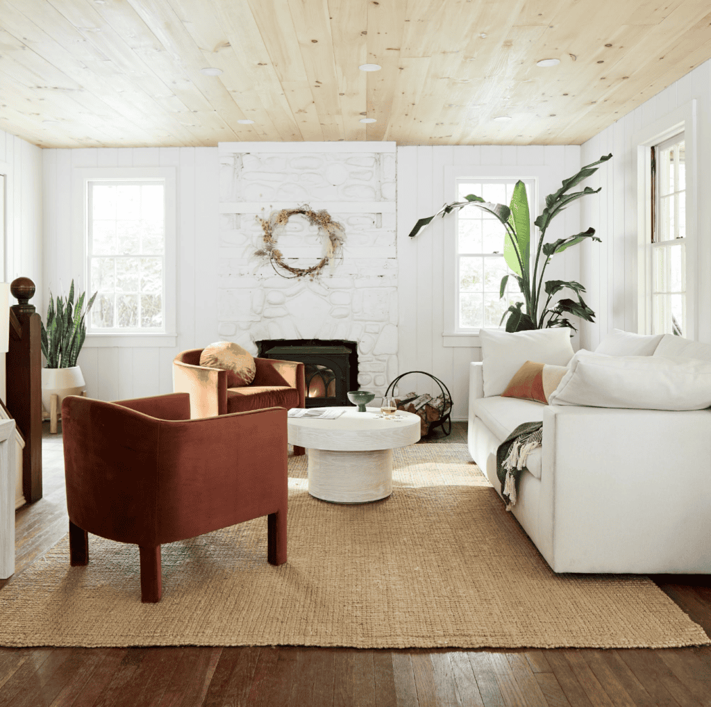 Furniture set on a jute area rug.