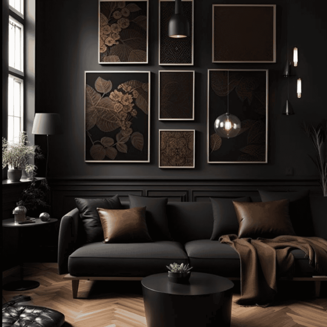 Dark room with many black and brown accents.