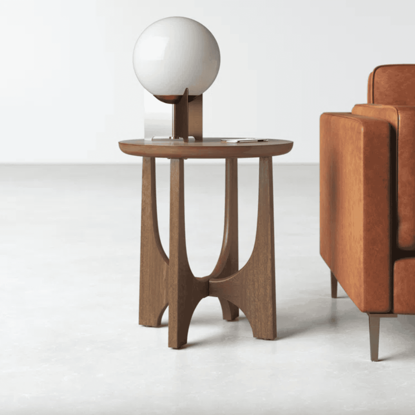 Wooden, four-legged end table.