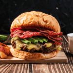 smoked burger on table