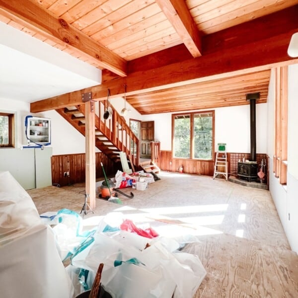 Cabin living room during renovation