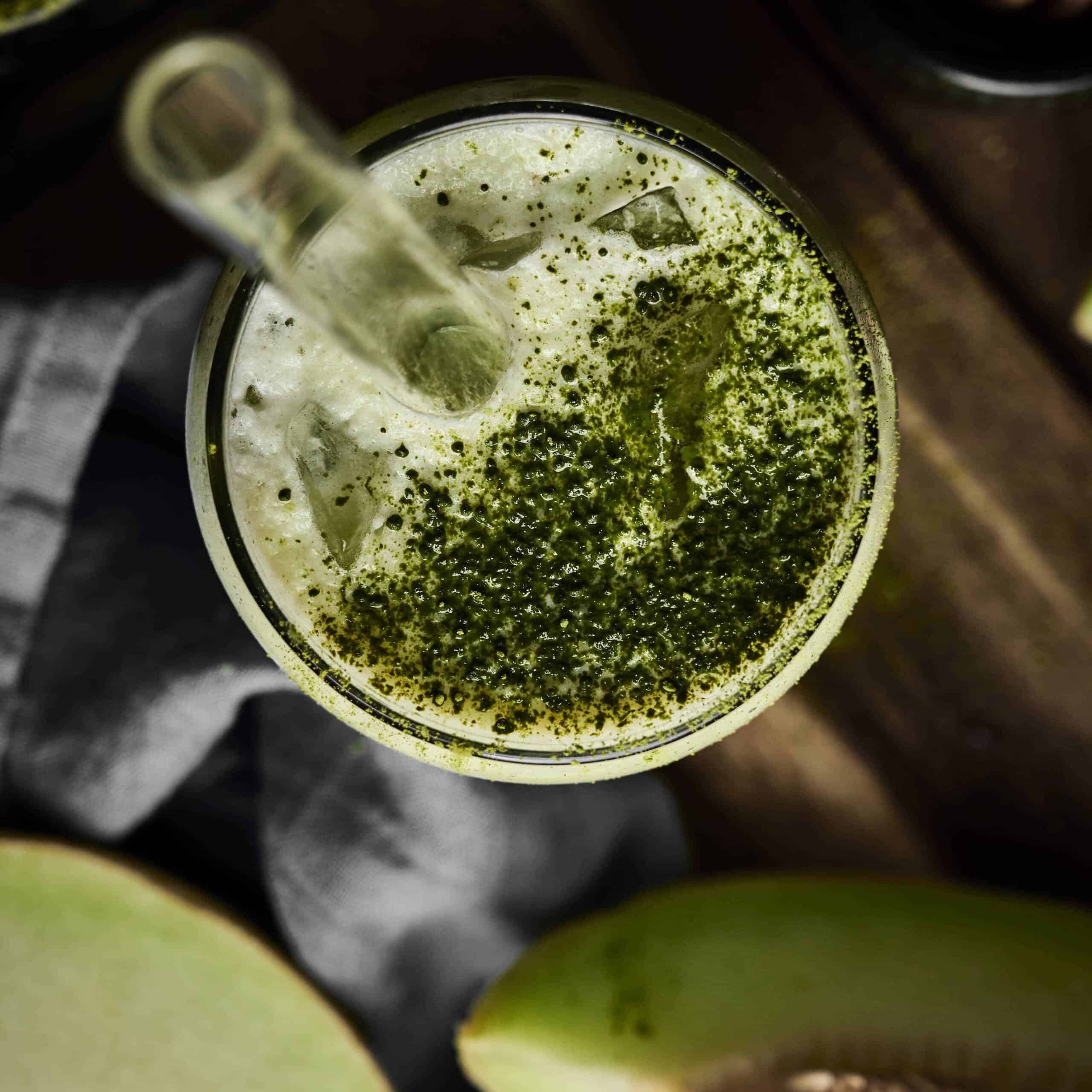 matcha powder and Honeydew Boba Tea.