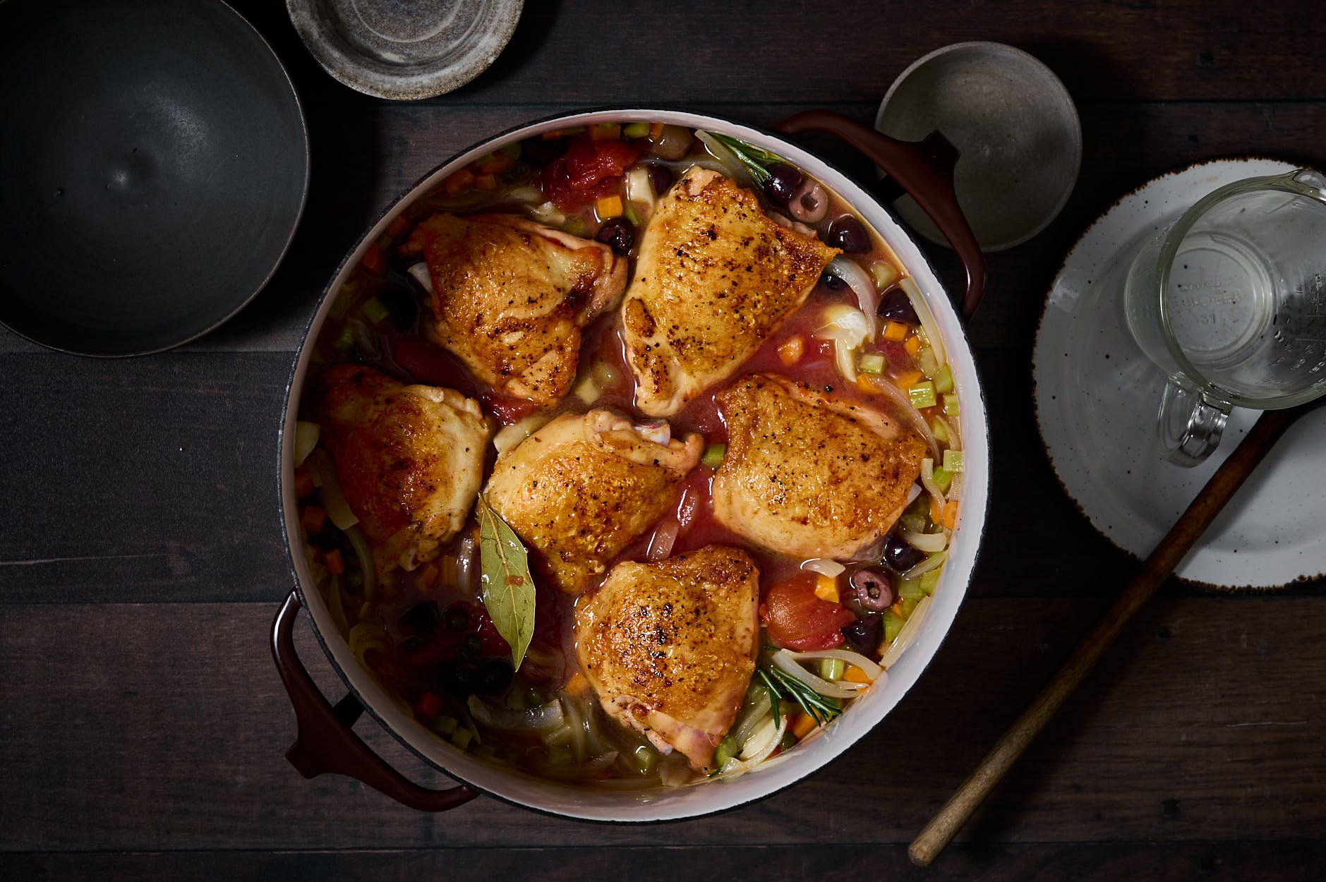 Simmered vegetables in a crock pot included the addition of seared chicken breasts and things.